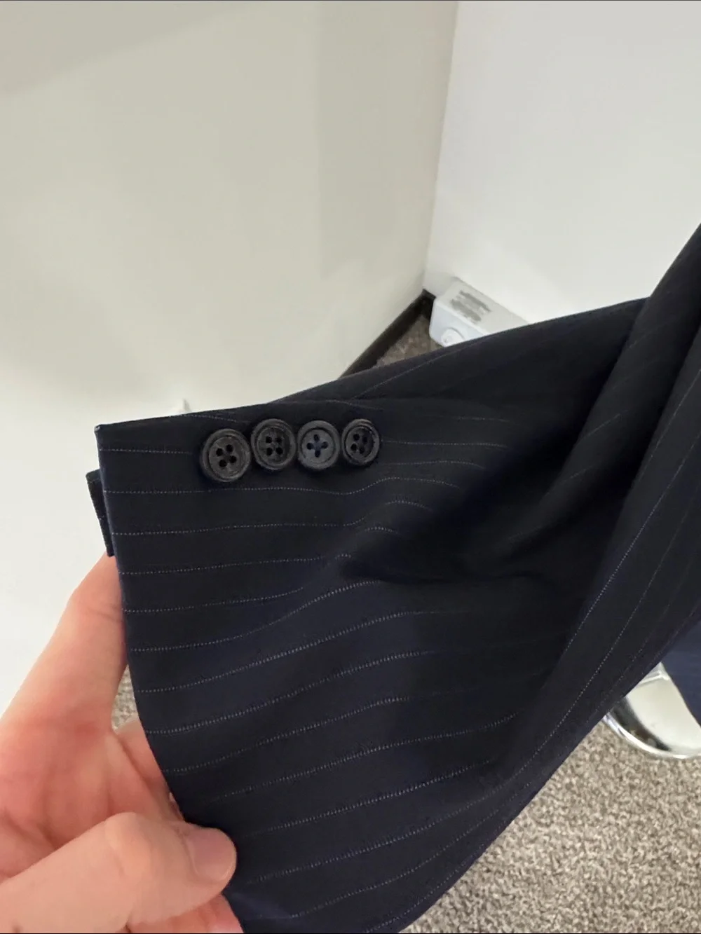 Hickey Freeman mens 52L many blue pinstripe double breast Lori Piana jacket EUC